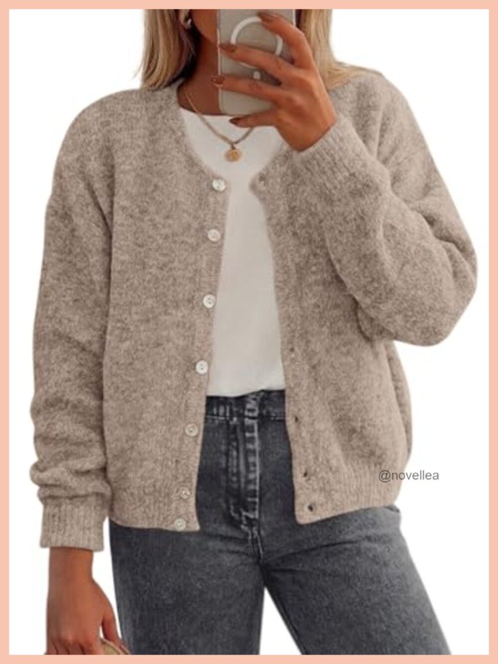 Womens Button Down Cardigan Sweater Long Sleeve Knit Crewneck Top